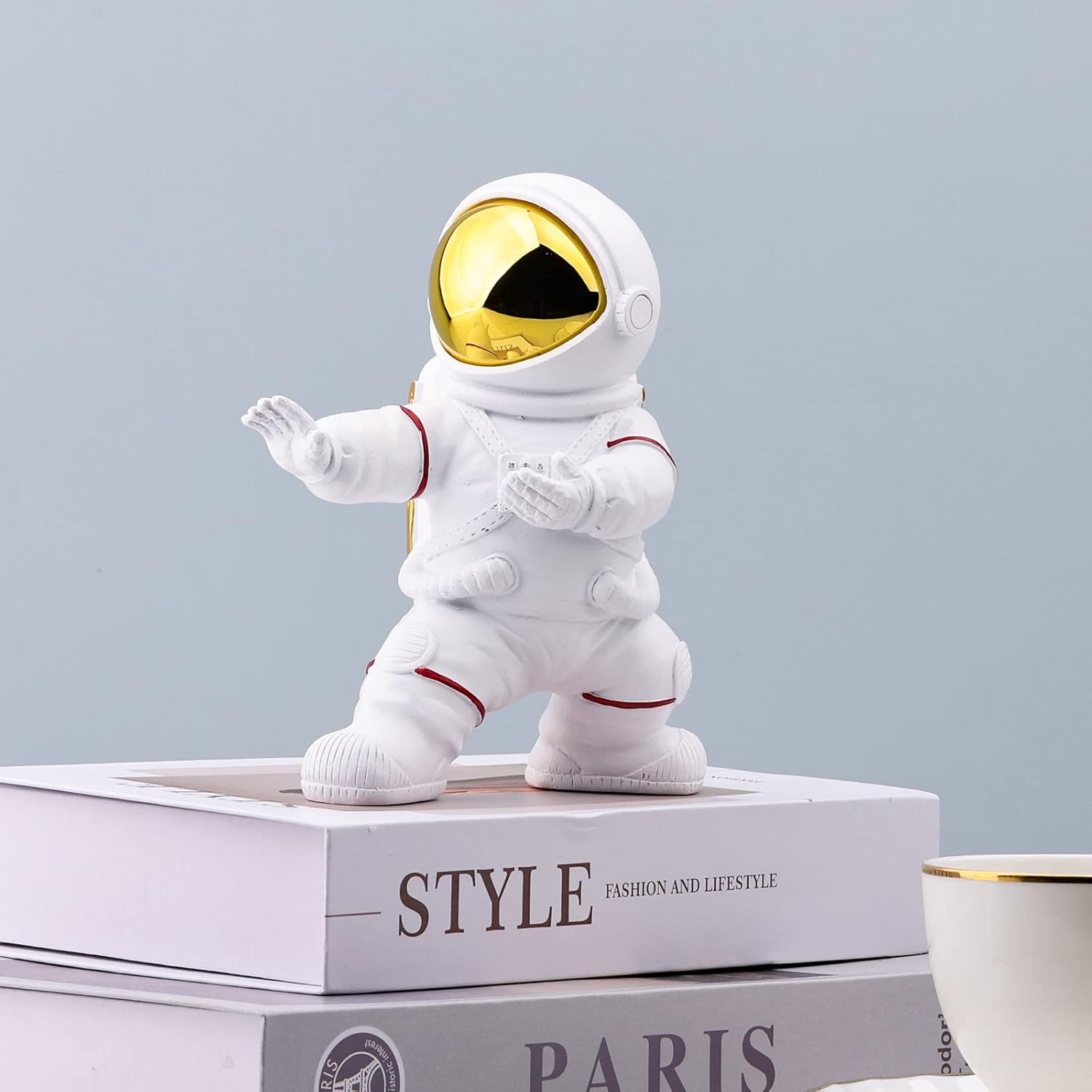 Astronaut Figurine Room Decor for Men White and Gold Kung Fu Astronaut Statues