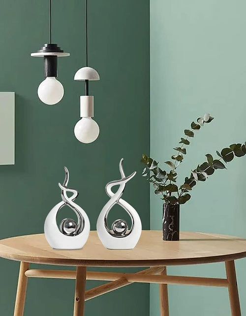 Load image into Gallery viewer, Modern Abstract Art Ceramic Statue Table Decorations for Dining Room Living Room Office Centerpiece, White and Silver
