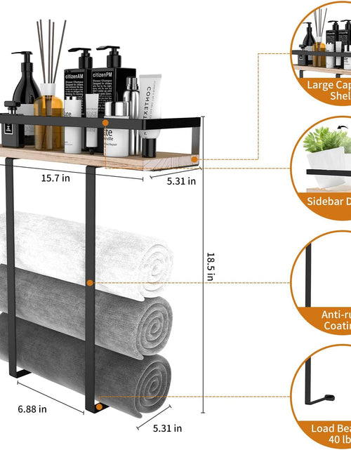 Load image into Gallery viewer, Metal Towel Holder with Wooden Shelf for Folding Large Towels, Towel Storage for Small Bathroom Organizer Decor, Small
