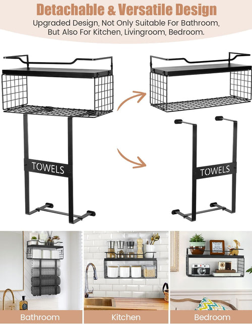 Load image into Gallery viewer, Bath Wall Towel Storage Holder Set Above Toilet, Rolled Towel Shelf Organizer for Small Bathroom Black
