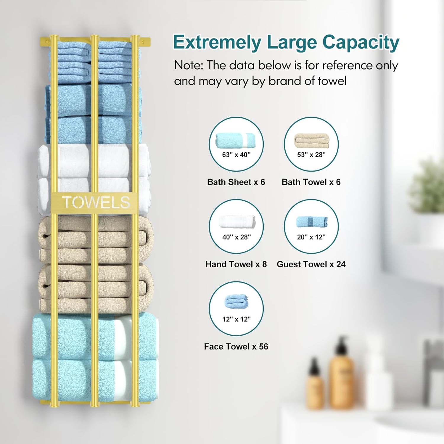 3 Bar Towel Storage for Small Bathroom, 31.5in Bath Towel Holder for Rolled Towels, Gold