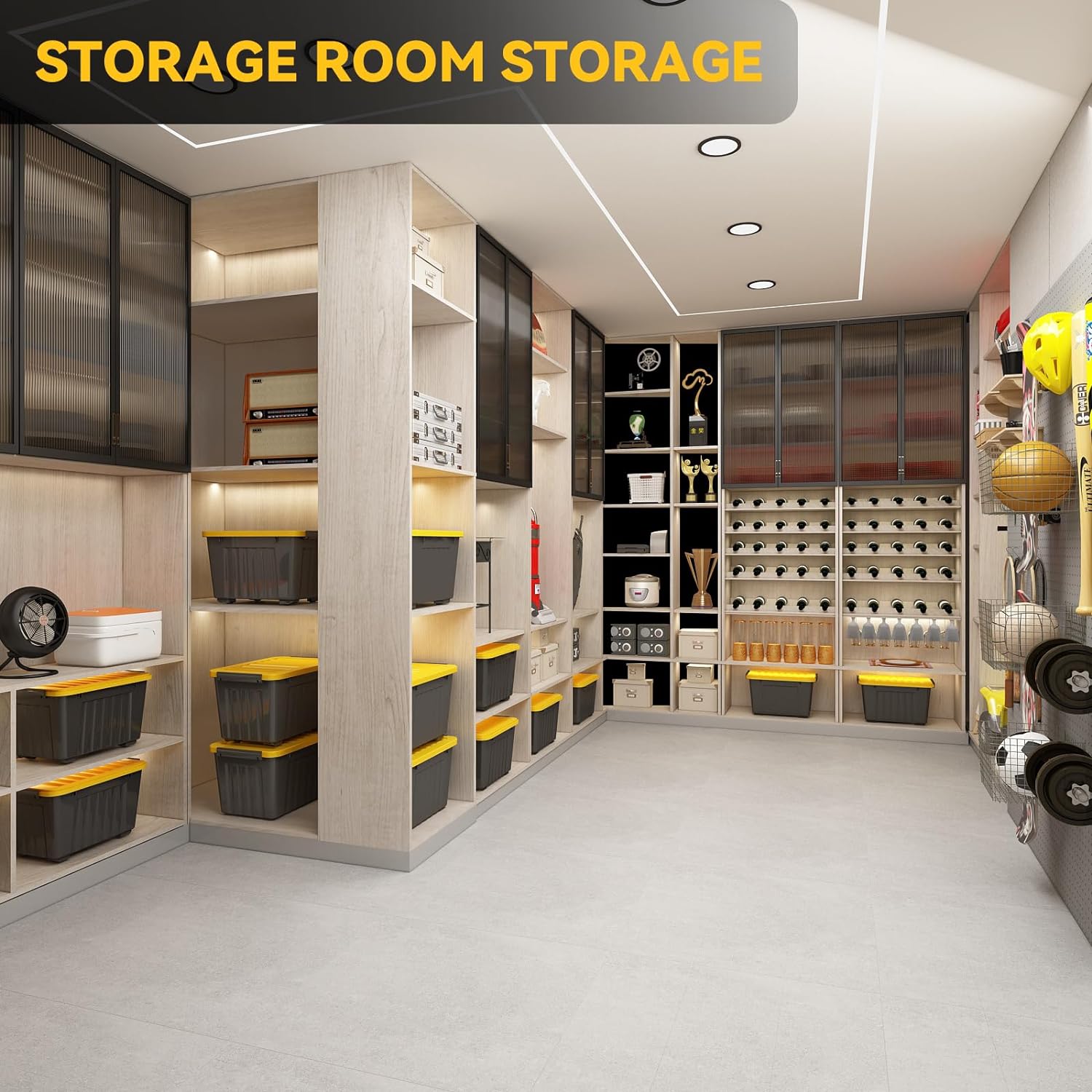 72 Quart Plastic Storage Bin, Stackable and Nestable Storage Boxes with Yellow Lids and Secure Latching Buckles, Yellow