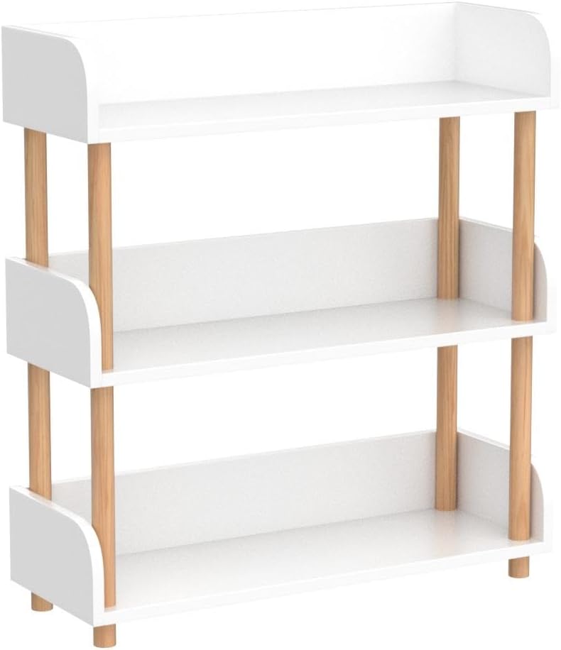 3-Tier Wooden Open Bookcase - Modern Display Bookshelf with Top Edge, Warm White