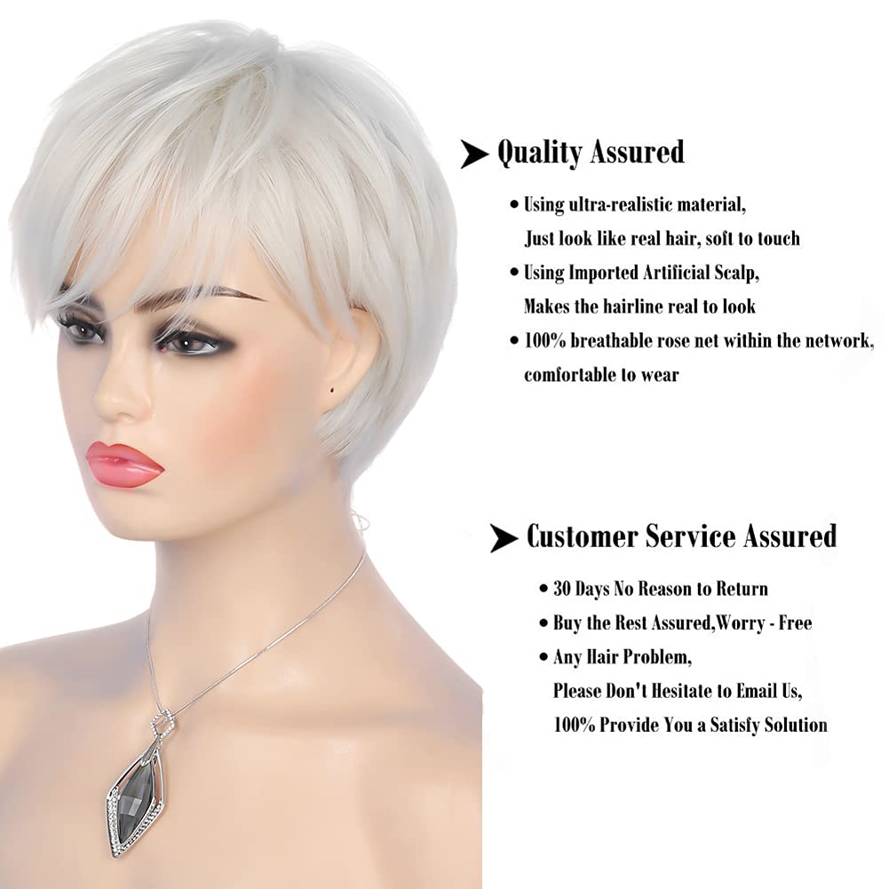 Short Cream White Wigs for Women Synthetic Natural Party Cosplay Pixie Wig with Wig Cap, Cream White