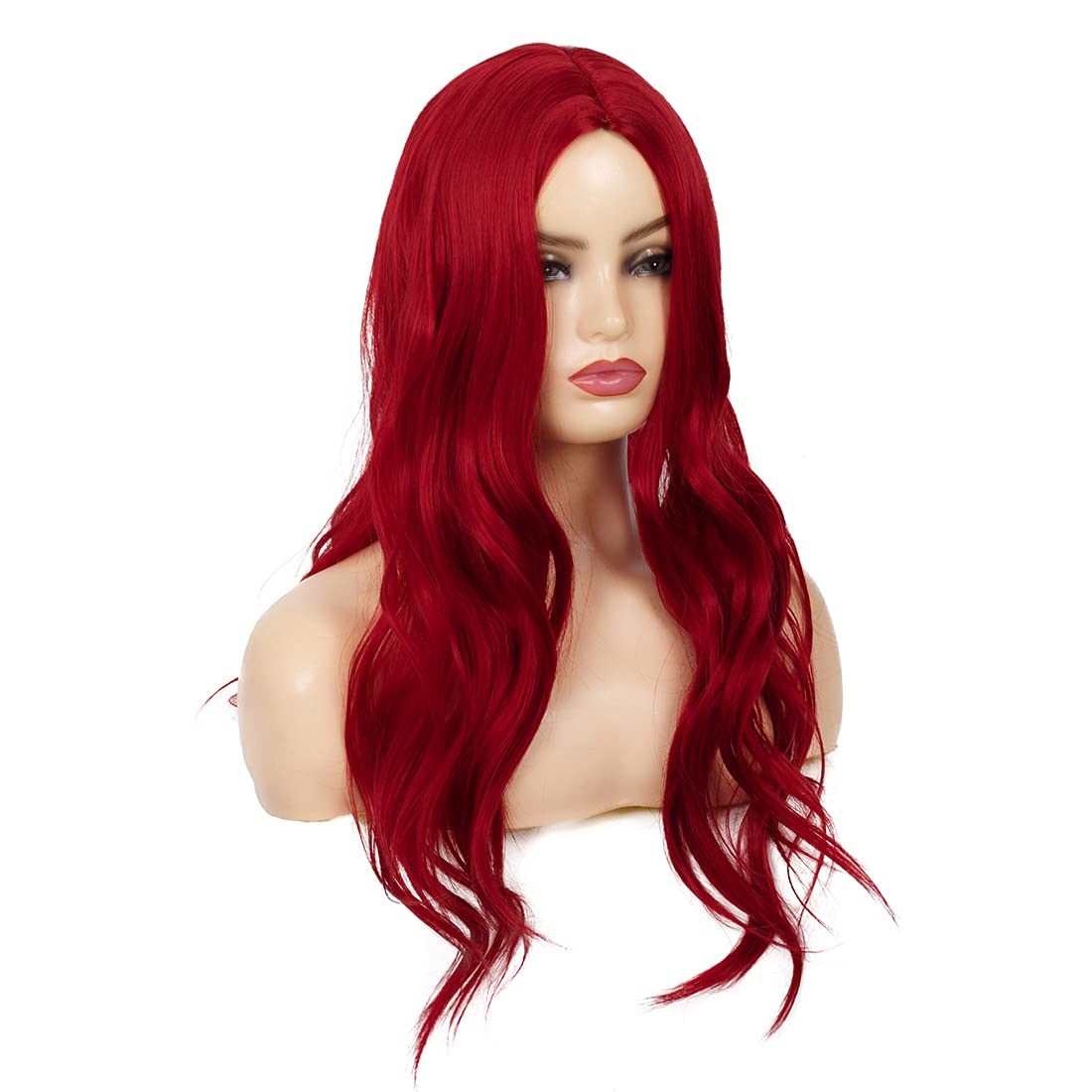 Red Wigs for Women Long Wavy Synthetic Hair Wig Natural Middle Parting Heat Resistant, Red