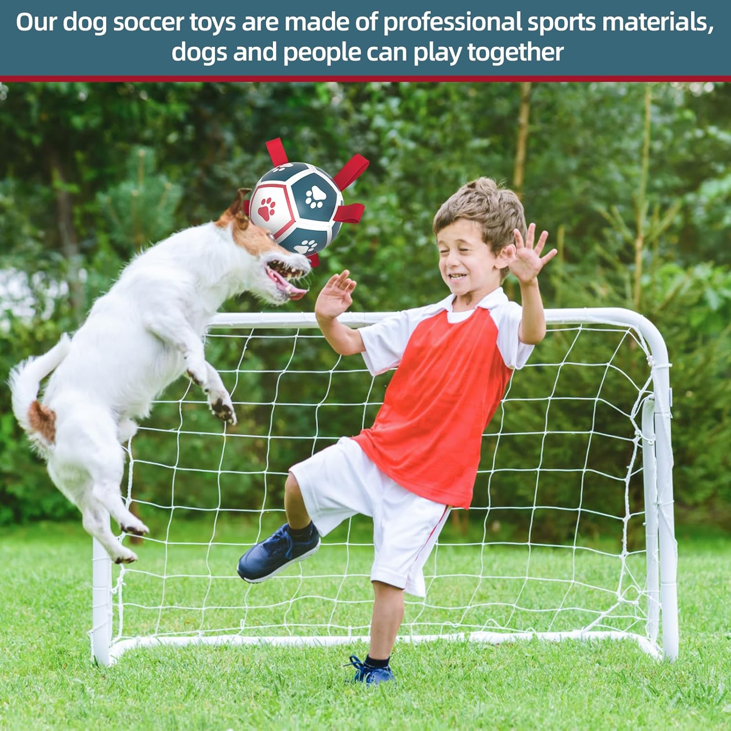 Dog Toys Soccer Ball with Straps, Outdoor Interactive Dog Toys for Tug of War, Puppy Birthday Gifts