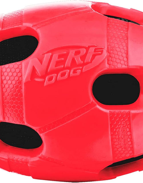 Load image into Gallery viewer, Rubber Football Dog Toy with Interactive Squeaker and Crunch, Lightweight, 6 Inch Diameter for Medium/Large Breeds, Single Unit, Red
