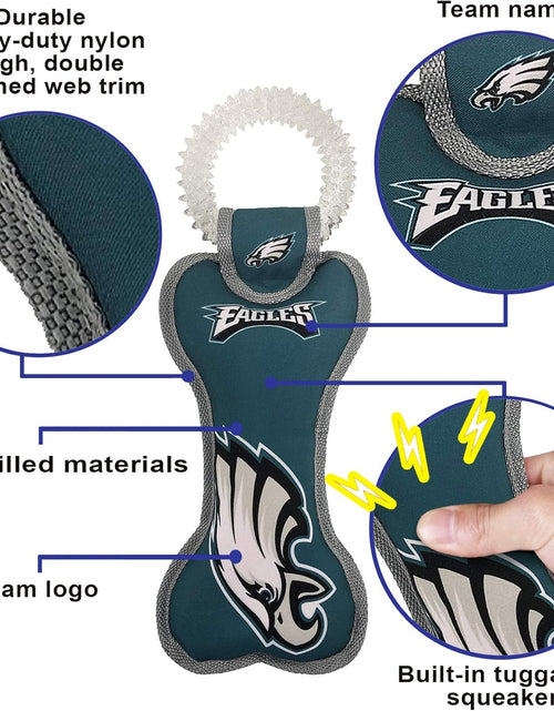 Load image into Gallery viewer, NFL Philadelphia Eagles Dental Dog TUG Toy with Squeaker. Tough PET Toy for Healthy Fun
