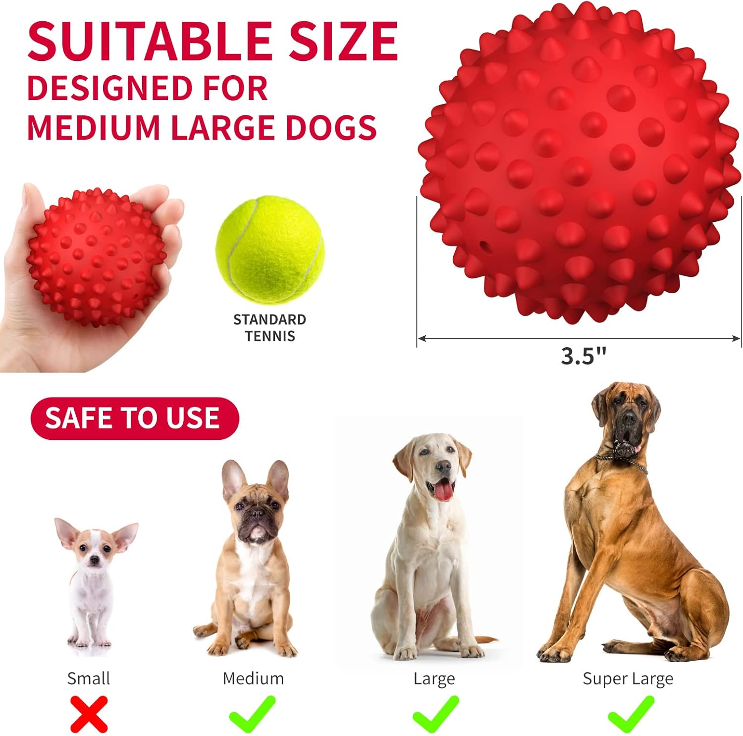 Dog Balls Squeaky Dog Toys for Large Dogs, Dog Toys for Aggressive Chewers, Floatable Rubber Pet Toys for Medium Breed Pack of 2