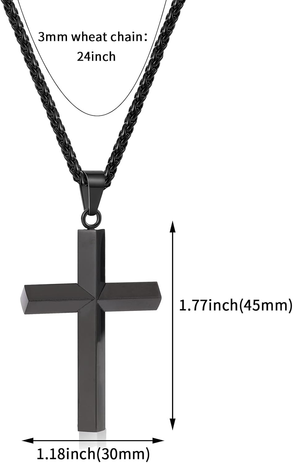 Edge Cross Necklace for Men Boys Stainless Steel Chain Cross Pendant Necklace for Men Boys, 18 inches, Black