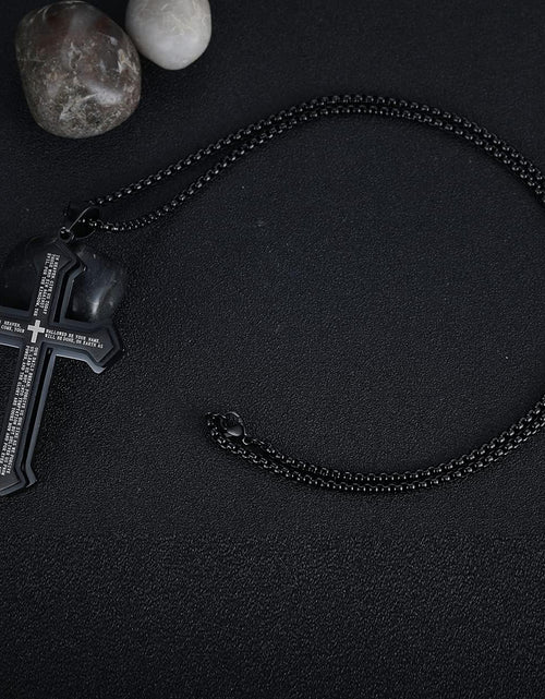 Load image into Gallery viewer, Men&#39;s Stainless Steel Nail Lord&#39;s Prayer Cross Pendant Necklace for Men Women Big Pendant and Strong Chain 24&quot;, Black

