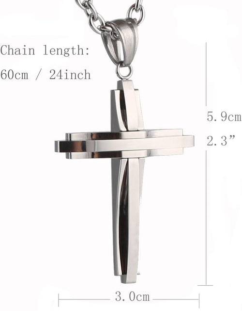Load image into Gallery viewer, Mens Polished Stainless Steel Silver Cross Pendant Necklace 22+2 Inches Chain
