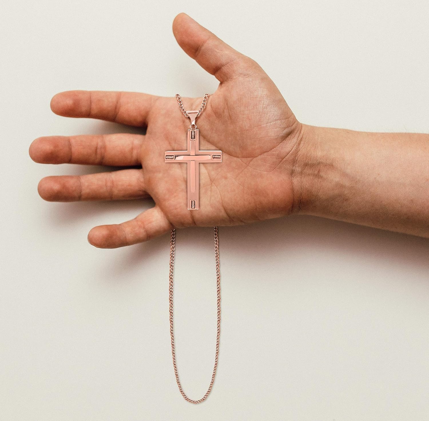 Stainless Steel Cross Pendant 24 inch Cuban Chain Necklace for Men, Rose Gold