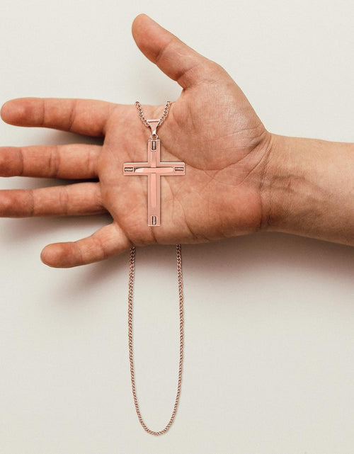 Load image into Gallery viewer, Stainless Steel Cross Pendant 24 inch Cuban Chain Necklace for Men, Rose Gold
