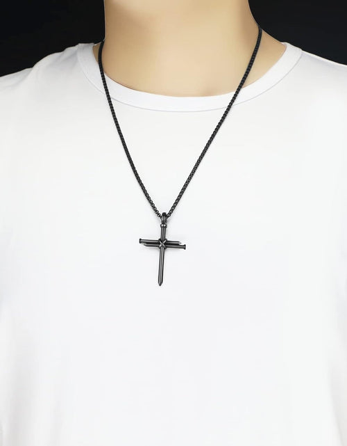 Load image into Gallery viewer, Nail Cross Necklace for Men Stainless Steel Chain 24inch 3 Nails Jesus Cross Pendant
