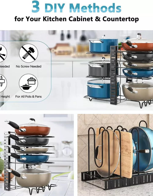 Load image into Gallery viewer, 8 Tier Pots and Pans Organizer Rack Adjustable Pots Holder for Kitchen Cabinet
