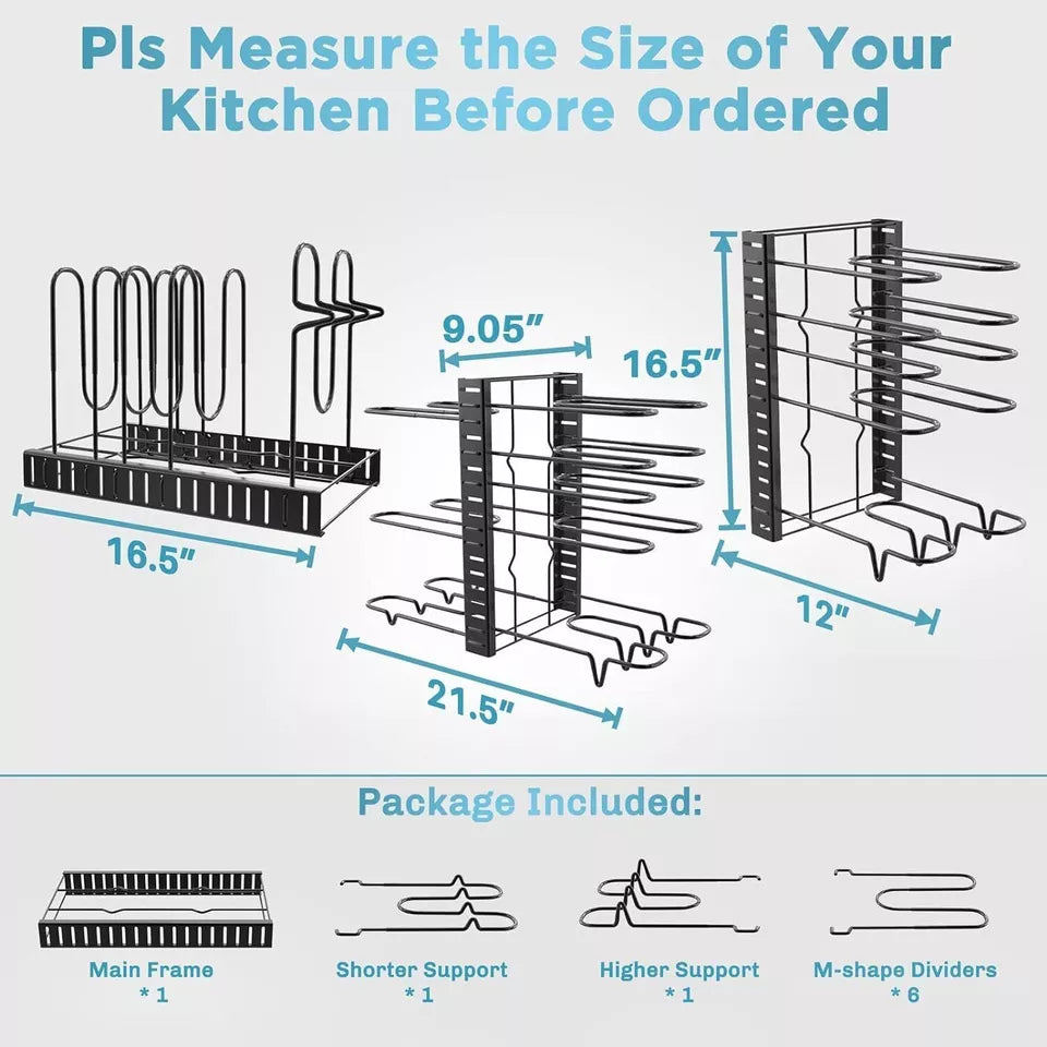 8 Tier Pots and Pans Organizer Rack Adjustable Pots Holder for Kitchen Cabinet