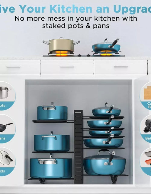 Load image into Gallery viewer, 8 Tier Pots and Pans Organizer Rack Adjustable Pots Holder for Kitchen Cabinet
