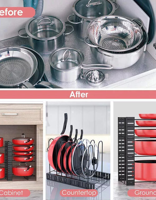 Load image into Gallery viewer, 8 Tier Pots and Pans Organizer Rack Adjustable Pots Holder for Kitchen Cabinet

