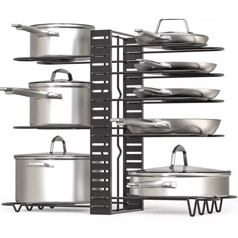 8 Tier Pots and Pans Organizer Rack Adjustable Pots Holder for Kitchen Cabinet