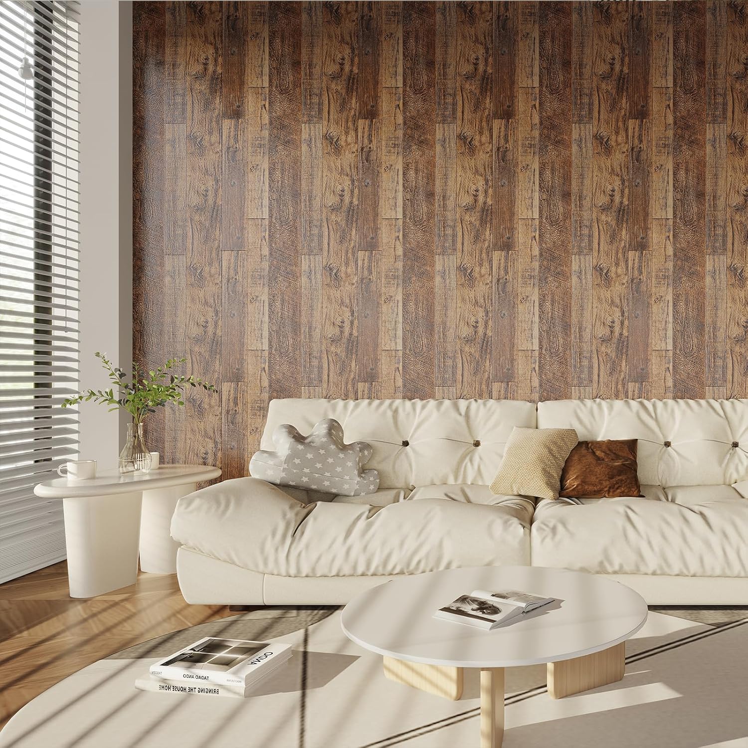 Brown Wood Peel and Stick Wallpaper 17.8" X 118.8" Self Adhesive Removable Decorative Film Wood Grain
