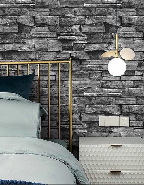 Load image into Gallery viewer, Grey Brick Peel and Stick Wallpaper 17.7inch×118.1inch Faux Stone Self Adhesive Removable Wall Paper Decor Vinyl
