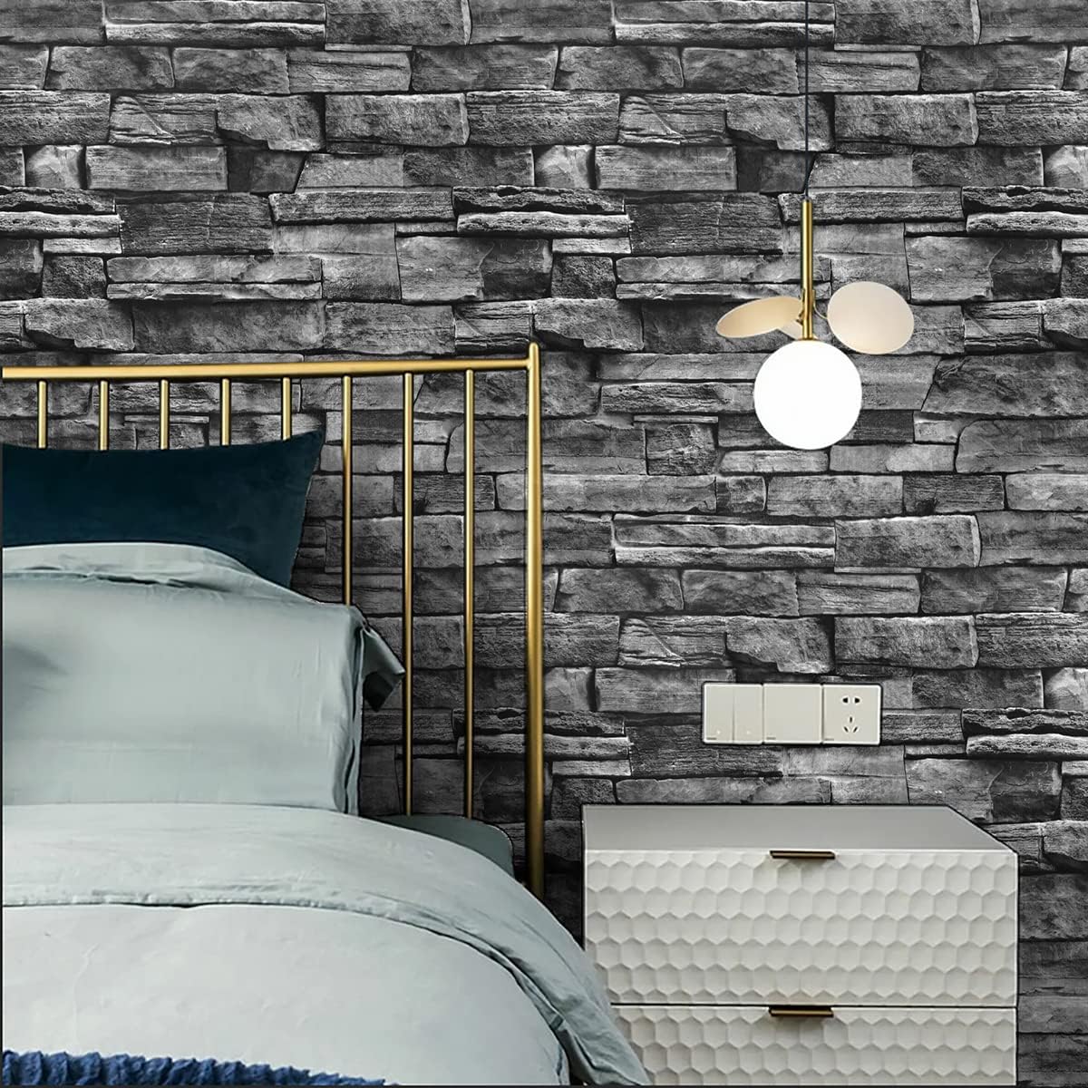 Grey Brick Peel and Stick Wallpaper 17.7inch×118.1inch Faux Stone Self Adhesive Removable Wall Paper Decor Vinyl
