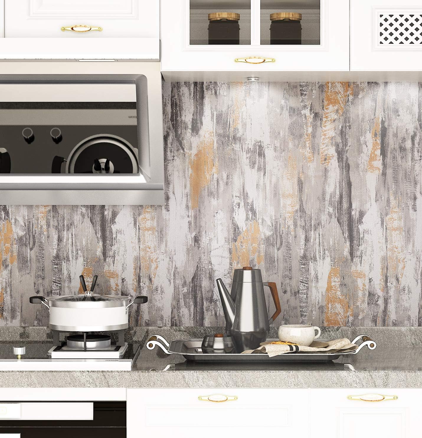 Metallic Concrete Wallpaper Peel and Stick for Bedroom Vinyl Concrete Contact Paper for Walls, Grey Silver, 15.8x78.8 inches
