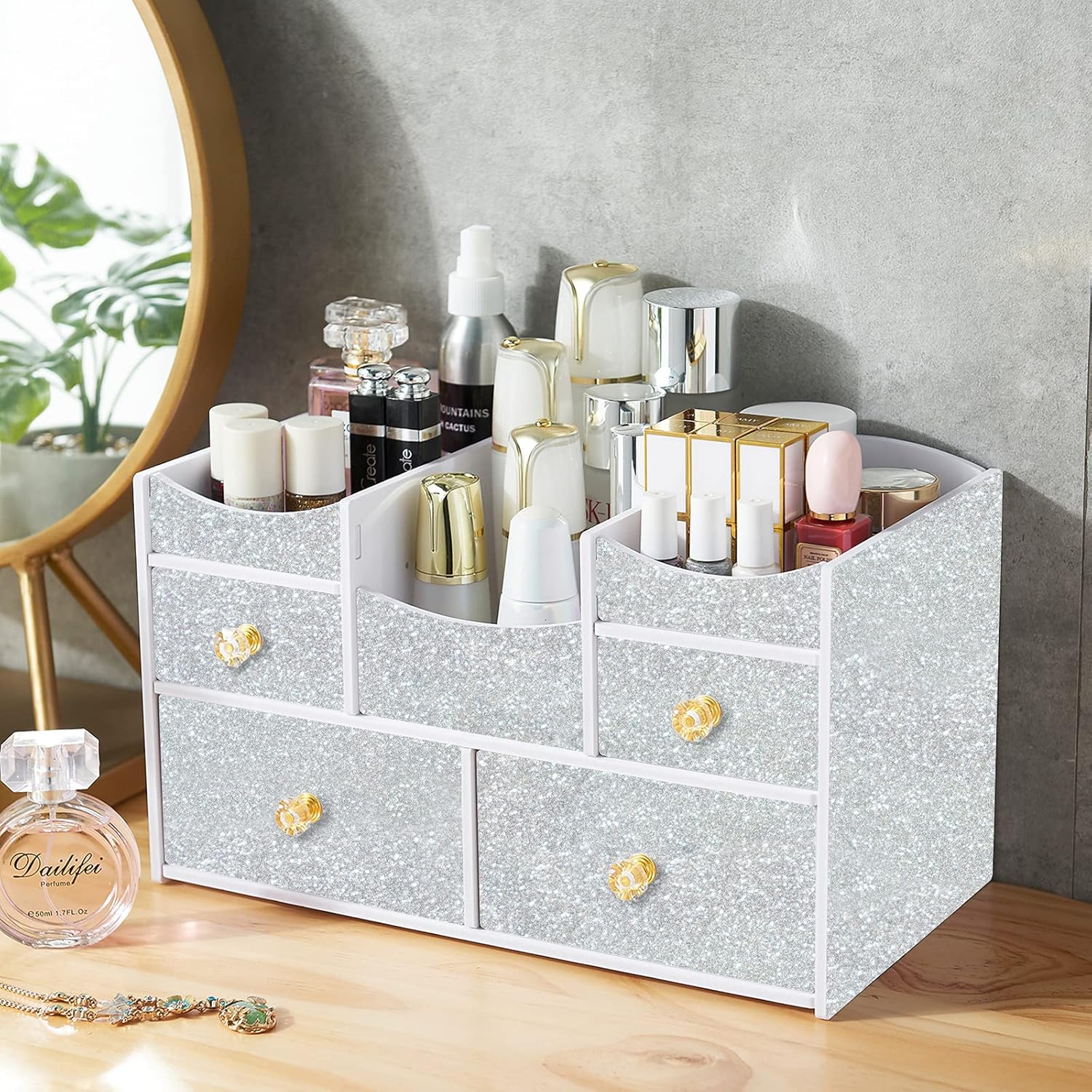 Glitter Silver Wallpaper Contact Paper Creative Covering Peel and Stick Wallpaper Removable Self Adhesive Paper DIY, 17.7"x78.7"
