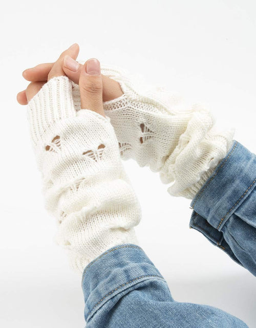 Load image into Gallery viewer, Fairy Grunge Accessories Ripped Glove Crochet Aesthetic Arm Warmers, White
