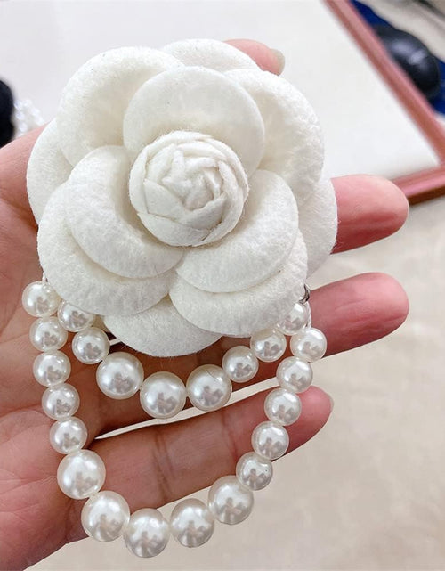 Load image into Gallery viewer, Camellia Flower Brooch Pins Pearl Tassel Corsage Jewelry Brooches for Women Shirt Collar Clothing Accessories
