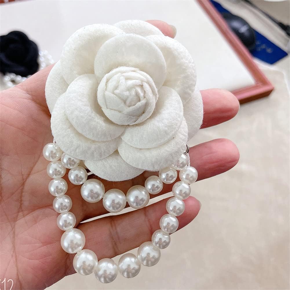 Camellia Flower Brooch Pins Pearl Tassel Corsage Jewelry Brooches for Women Shirt Collar Clothing Accessories