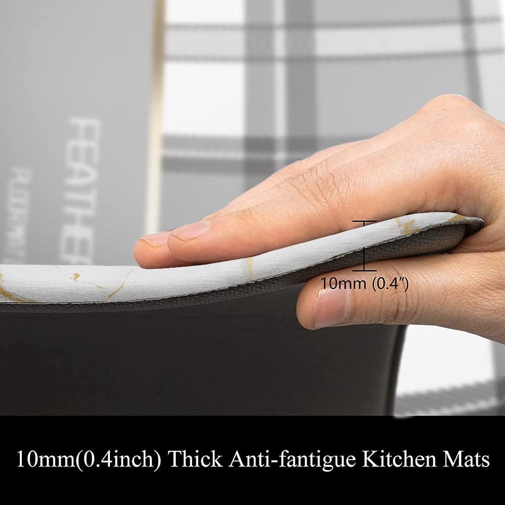 2 Piece Set Marble Kitchen Mats, Gold White Kitchen Rugs Cushioned Anti Fatigue, 17"x29"+17"x47"