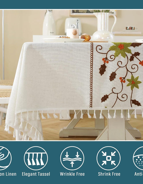 Load image into Gallery viewer, Embroidery Tablecloth Wrinkle Free Rectangle Table Cloth for Kitchen Dinning Outdoor (Rectangle/Oblong, 55&#39;&#39;x86&#39;&#39;,Green Flower)
