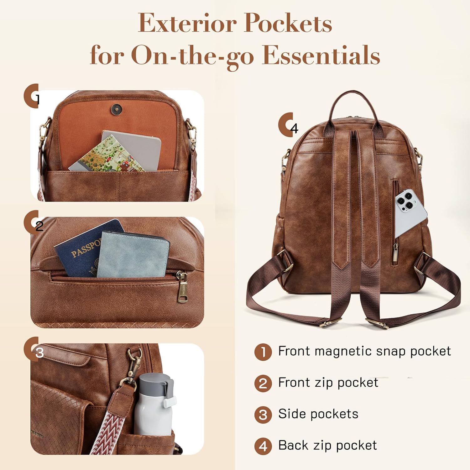 PU Leather Backpack Purse for Women, Convertible Travel Backpack, Designer Ladies Shoulder Bag