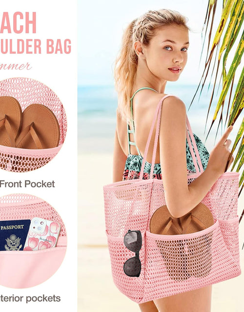 Load image into Gallery viewer, Beach Bag with Mini Pocket, Beach Tote Bags for Women Large Foldable Mesh Swimming Pool Travel Bags - Sandproof, Pink
