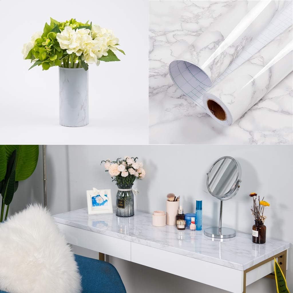 Marble Peel and Stick Wallpaper Granite Paper for Old Furniture Self Adhesive and Removable Cover Surfaces 17.7 inch x 78.7 inch