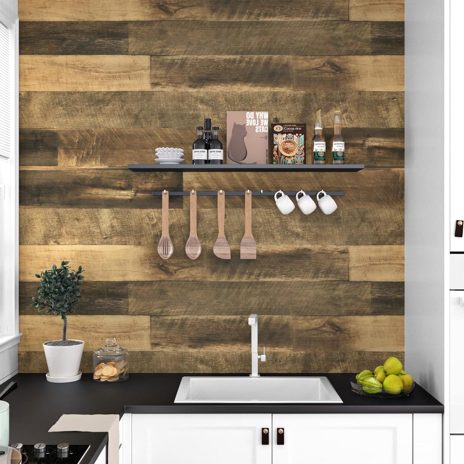 Brown Wood Wallpaper Peel and Stick Decorative Vinyl Countertop for Bedroom Accent Wall 15.75" x 78"