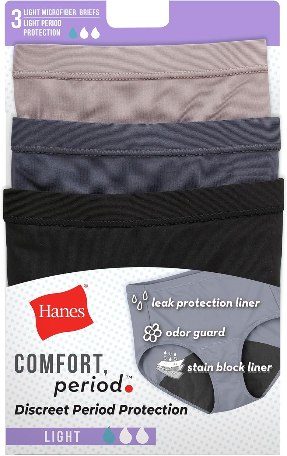 Womens Fresh & Dry Light and Moderate Period 3-Pack Brief Underwear