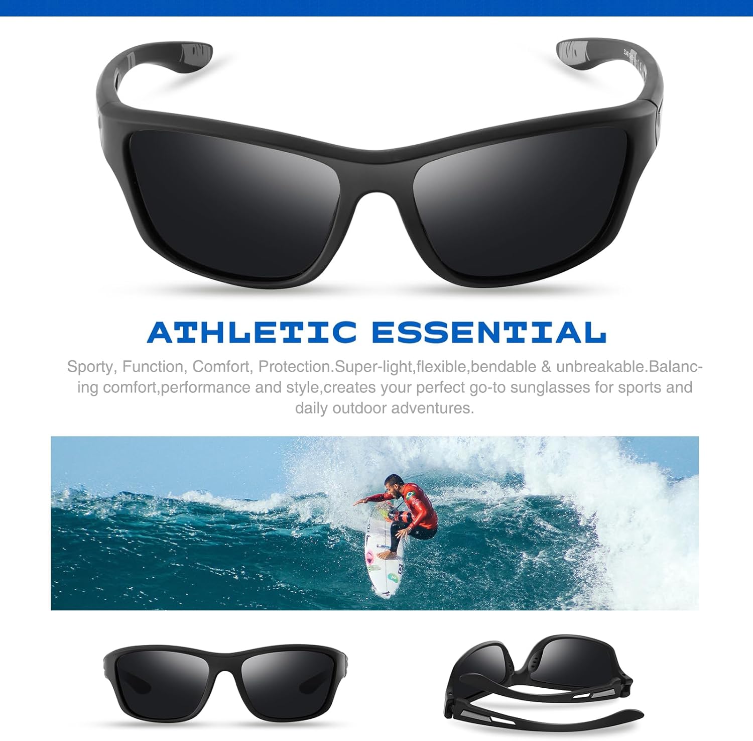Polarized Sports Sunglasses for Men: UV400 Protection Glasses, Black