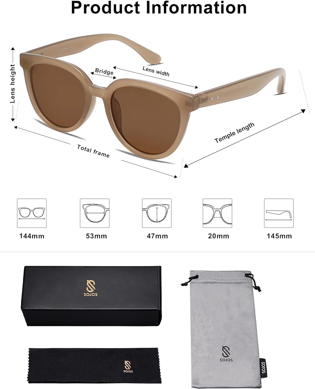 Round Polarized Sunglasses for Women Fashion Trendy Style UV Protection Lens Sunnies, Brown