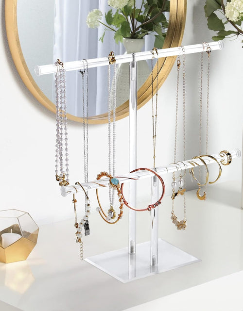 Load image into Gallery viewer, Acrylic Jewelry Stand Necklace Holder, Clear 2-Tier Tower Stand for Bangles, Necklaces, Bracelets
