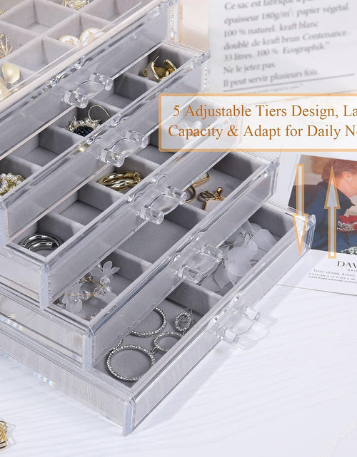 Load image into Gallery viewer, Earring Jewelry Organizer with 5 Drawers, Gift for Mom, Clear Acrylic Jewelry Box, Gray
