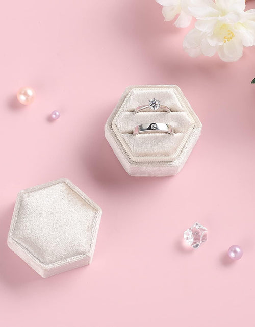 Load image into Gallery viewer, Hexagon Premium Gorgeous Vintage Double Ring Gift Box with Detachable Lid, Beige
