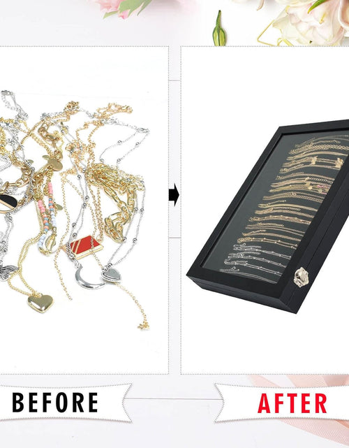 Load image into Gallery viewer, Premium 20 Hooks Necklace Display Jewelry Tray with Transparent Lid, Black
