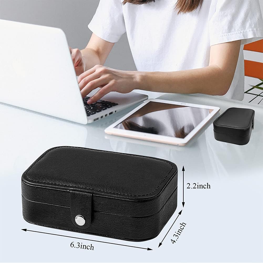 PU Leather Small Jewelry Organizer for Women Girls,Portable Mini Travel Case, Black