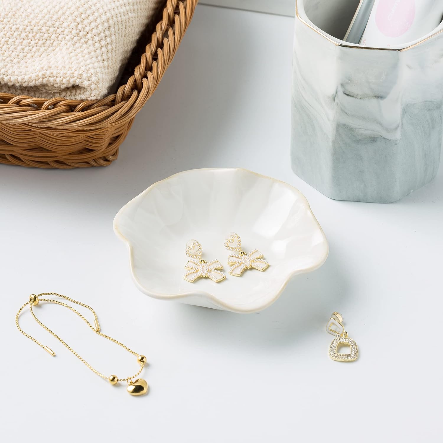 Jewelry Dish Tray, Ring Dish, Ceramic Trinket Tray (milky white)