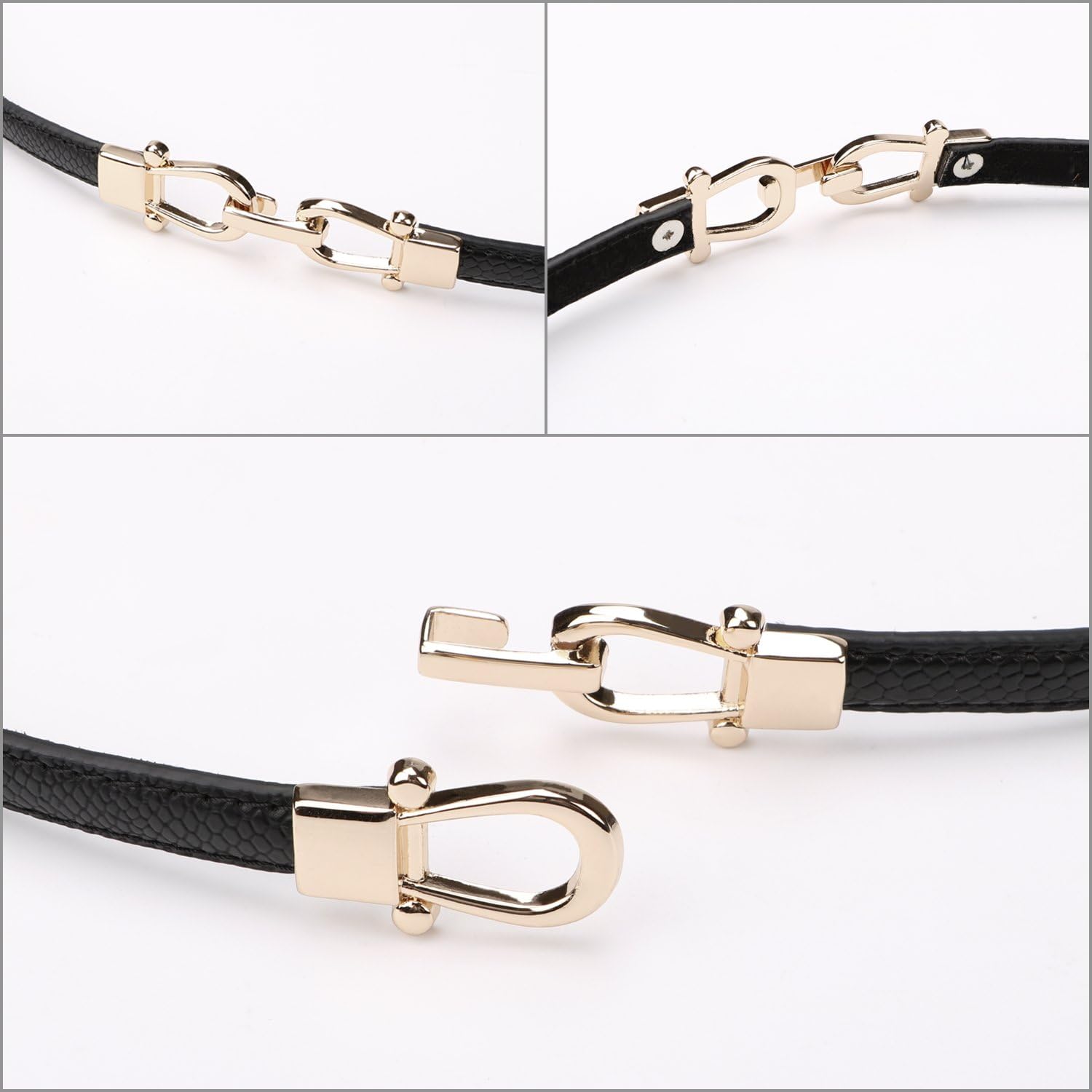 Leather Skinny Women Belt Thin Waist Belts for Dresses up to 37 Inches with Golden Buckle, 2 Pack