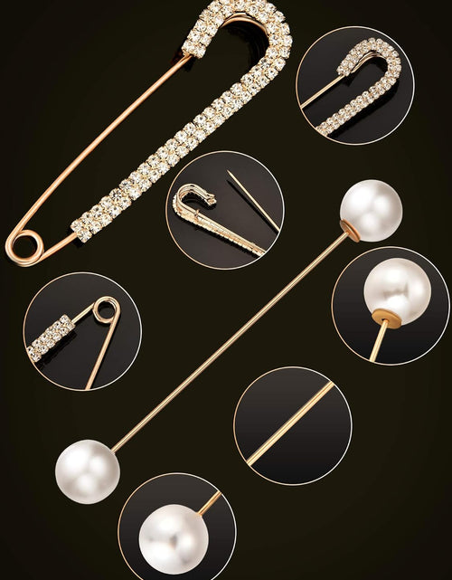 Load image into Gallery viewer, 6 Pieces Sweater Shawl Clips Retro Pearl Brooch Pins Crystal Cardigan Collar Clip Clothing Costume Accessory
