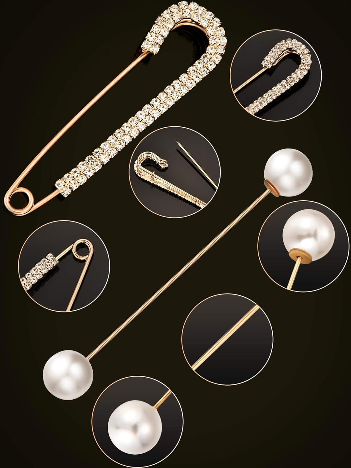 6 Pieces Sweater Shawl Clips Retro Pearl Brooch Pins Crystal Cardigan Collar Clip Clothing Costume Accessory